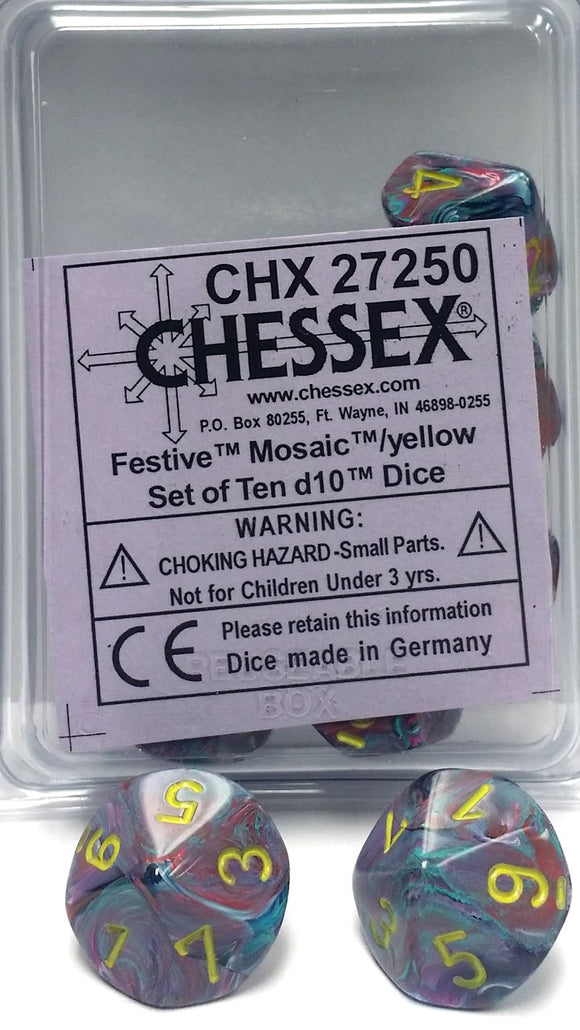 Chessex Festive Mosaic/Yellow 10ct D10 Set (27250) Dice Chessex   