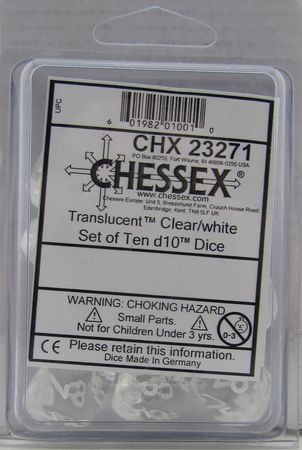 Chessex Translucent Clear/White 10ct D10 Set (23271) Dice Chessex   