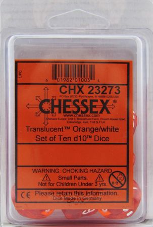 Chessex Translucent Orange/White 10ct D10 Set (23273) Dice Chessex   
