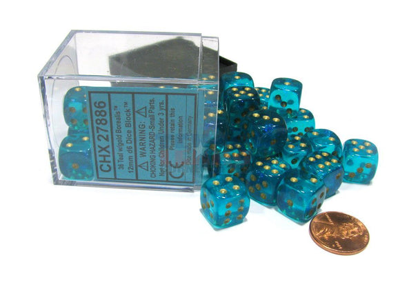 Chessex 12mm Borealis Teal/Gold 36ct D6 Set (27886) Dice Chessex   
