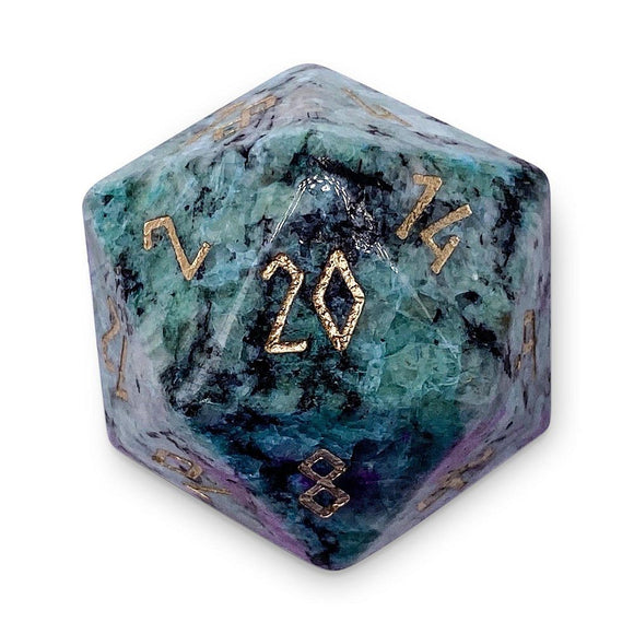 Norse Foundry 30mm Boulder Gemstone D20 - Ruby Zoisite  Norse Foundry   