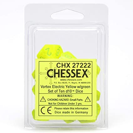 Chessex Vortex Electric Yellow/Green 10ct D10 Set (27222) Dice Chessex   