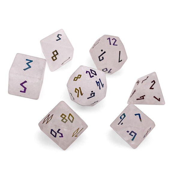 Norse Foundry Gemstone 7ct Polyhedral Dice Set Raised Holographic Rose Quartz  Norse Foundry   