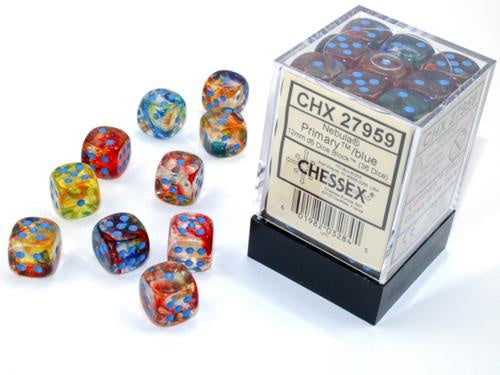 Chessex 12mm Nebula Primary/Turquoise Luminary 36ct D6 Set (27959) Dice Chessex   