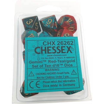 Chessex Gemini Red-Teal/Gold 10ct D10 Set (26262) Dice Chessex   