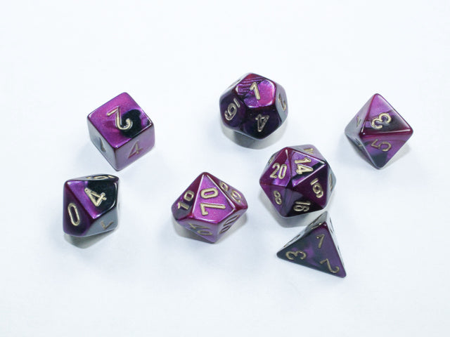 Gemini Mini-hedral Black-Purple/gold 7-Die Set Dice Chessex   