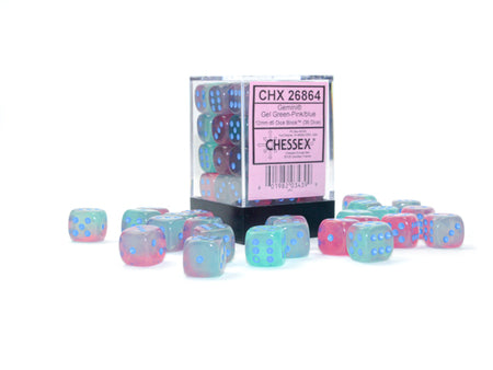 Gemini Gel Green-Pink/blue Luminary 12mm d6 Dice Block Dice Chessex   