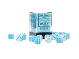 Chessex Gemini Pearl Turquoise-White/Blue Luminary 12mm d6 Dice Block (36 dice) Dice Chessex