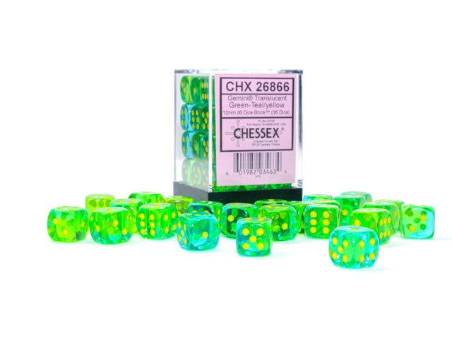 Gemini Translucent Green-Teal/Yellow 12mm d6 Dice Block (26866) Dice Chessex   