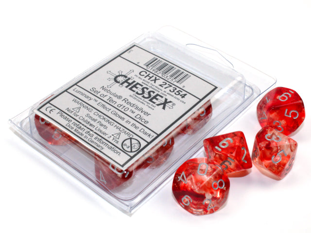 Chessex Nebula Red/Silver 10ct D10 Set (27354) Dice Chessex   
