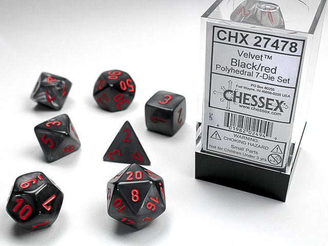 Chessex Velvet Black/Red 7ct Polyhedral Set (27478) Dice Chessex   