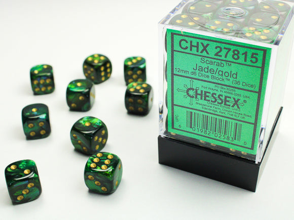 Chessex 12mm Scarab Jade/Gold 36ct D6 Set (27815) Dice Chessex   