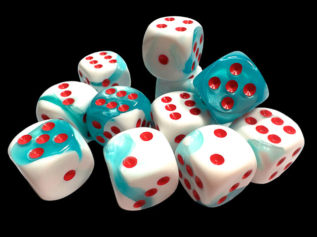 Chessex Limited Edition 16mm Gemini Teal White/Red12ct D6 Set (26644R) Dice Chessex   