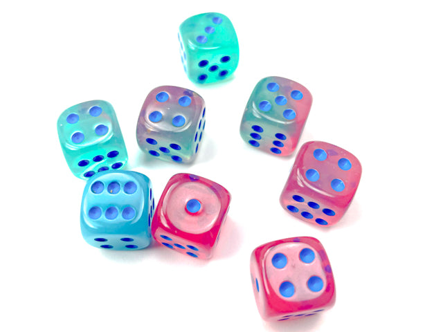Gemini Gel Green-Pink/blue Luminary 12mm d6 Dice Block Dice Chessex   