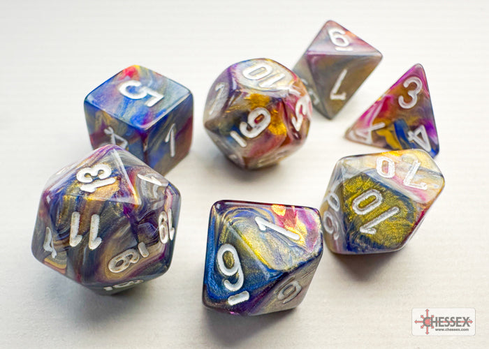 Chessex Mini 7ct Polyhedral Festive Carousel/White 20440 Dice Chessex   
