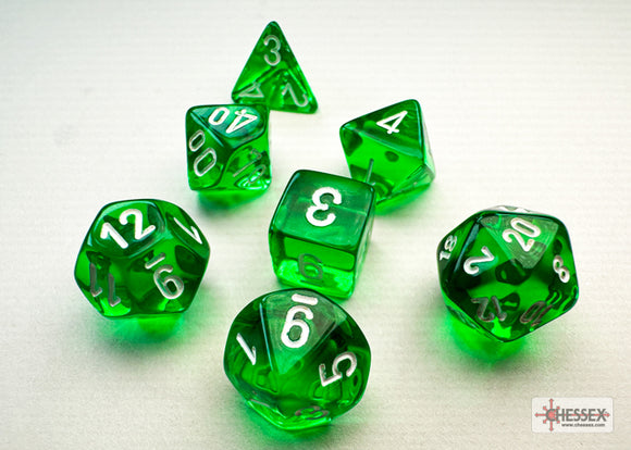 Chessex Mini 7ct Polyhedral Translucent Green/White 20375 Dice Chessex   
