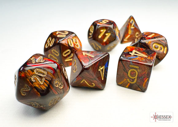 Chessex Mini 7ct Polyhedral Scarab Blue Blood/Gold 20419 Dice Chessex   