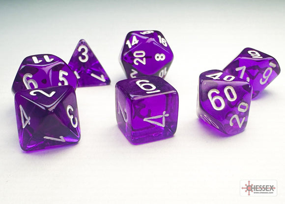 Chessex Mini 7ct Polyhedral Translucent Purple/White 20377 Dice Chessex   