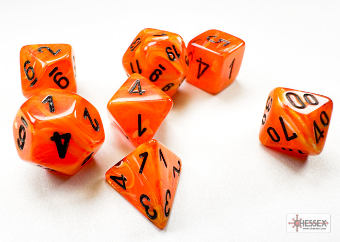 Chessex Mini 7ct Polyhedral Vortex Orange/Black 20433 Dice Chessex   