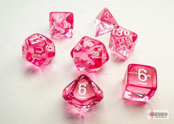 Chessex Mini 7ct Polyhedral Translucent Pink/White 20384 Dice Chessex   