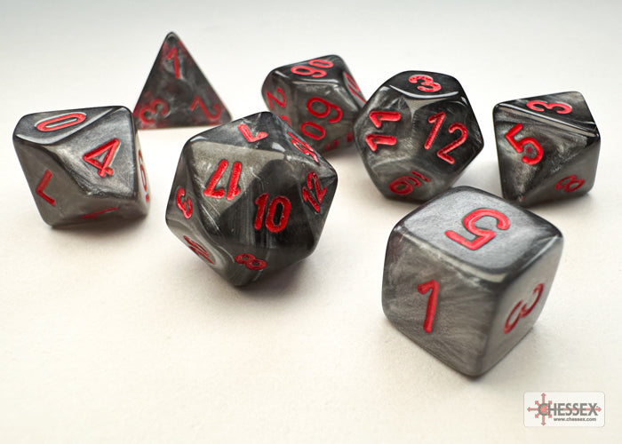 Chessex Mini 7ct Polyhedral Velvet Black/Red 20478 Dice Chessex   