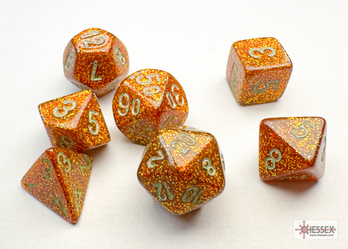 Chessex Mini 7ct Polyhedral Glitter Gold/Silver 20503 Dice Chessex   