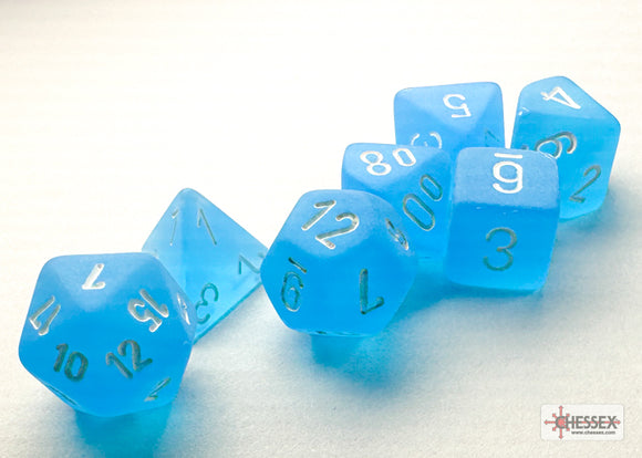 Chessex Mini 7ct Polyhedral Frosted Caribbean Blue/White 20416 Dice Chessex   