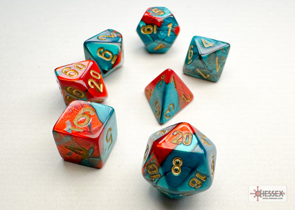 Chessex Mini 7ct Polyhedral Gemini Red-Teal/Gold 20662 Dice Chessex   