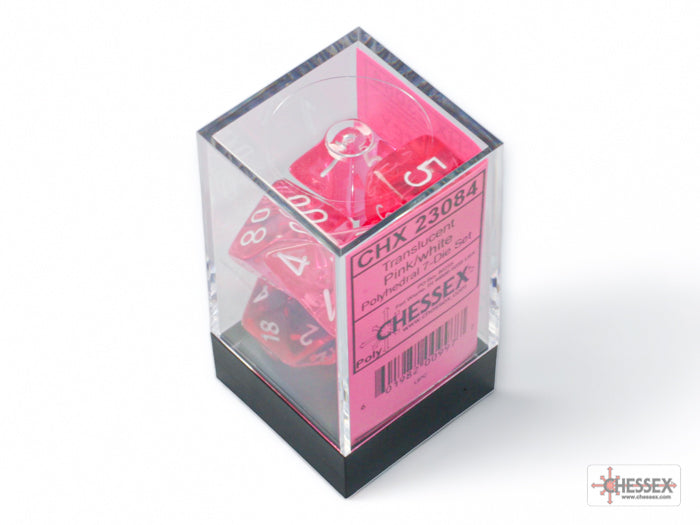 Translucent Pink/White Polyhedral 7-Dice Set Dice Chessex   