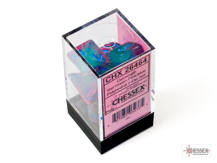 Gemini Gel Green-Pink/blue Luminary Polyhedral 7-Dice Set Dice Chessex   