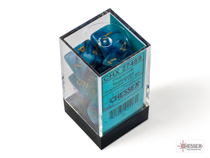 Chessex Phantom Teal/Gold 7ct Polyhedral Set (27489) Dice Chessex   