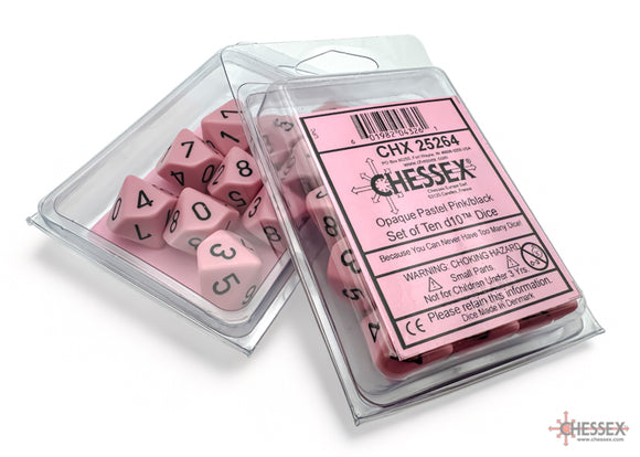 Chessex Opaque Pastel Pink/Black Set of Ten d10s (25264)
