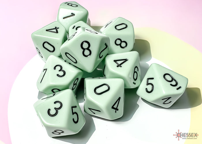 Chessex Opaque Pastel Green/Black Set of Ten d10s (25265) Dice Chessex   