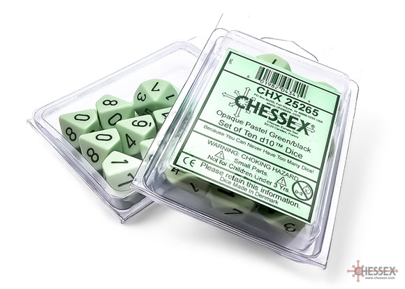 Chessex Opaque Pastel Green/Black Set of Ten d10s (25265)