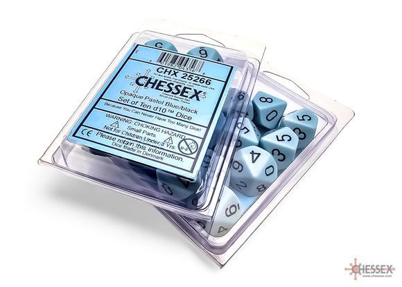 Chessex Opaque Pastel Blue/Black Set of Ten d10s (25266)