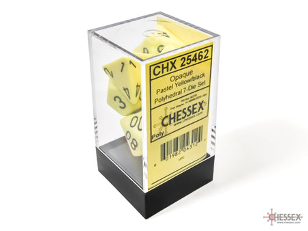 Chessex Opaque Pastel Yellow/Black Polyhedral 7-Dice Set (25462) Dice Chessex   