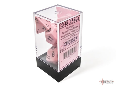 Chessex Opaque Pastel Pink/Black Polyhedral 7-Dice Set (25464) Dice Chessex   
