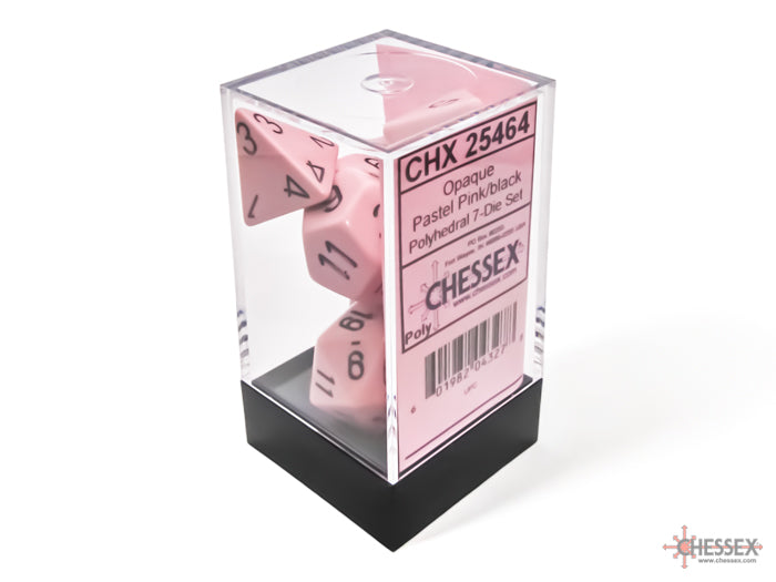 Chessex Opaque Pastel Pink/Black Polyhedral 7-Dice Set (25464) Dice Chessex   