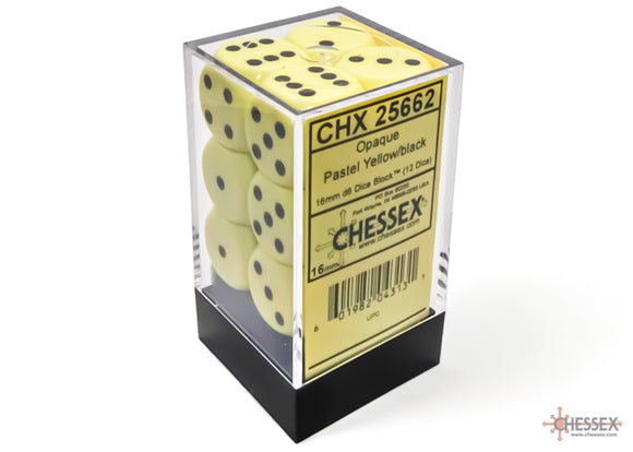 Chessex Opaque Pastel Yellow/Black 16mm 12d6 Dice Block (25662) Dice Chessex   