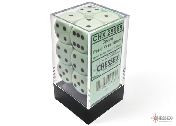 Chessex Opaque Pastel Green/Black 16mm 12d6 Dice Block (25665) Dice Chessex   
