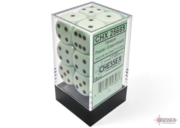 Chessex Opaque Pastel Green/Black 16mm 12d6 Dice Block (25665)