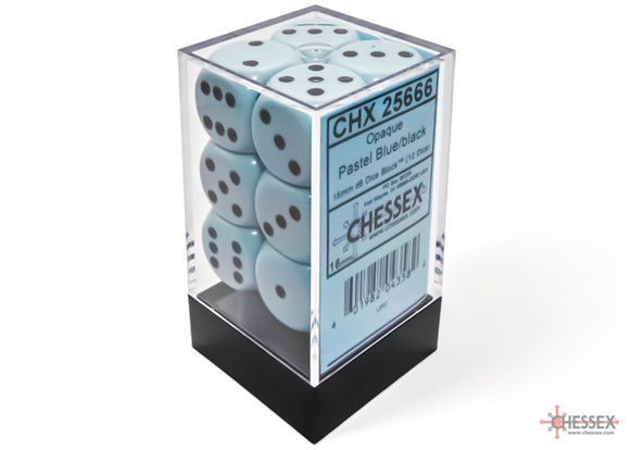 Chessex Opaque Pastel Blue/Black 16mm 12d6 Dice Block (25666)