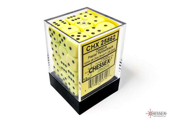 Chessex Opaque Pastel Yellow/Black 12mm 36d6 Dice Block (25862) Dice Chessex   