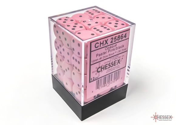 Chessex Opaque Pastel Pink/Black 12mm 36d6 Dice Block (25864)