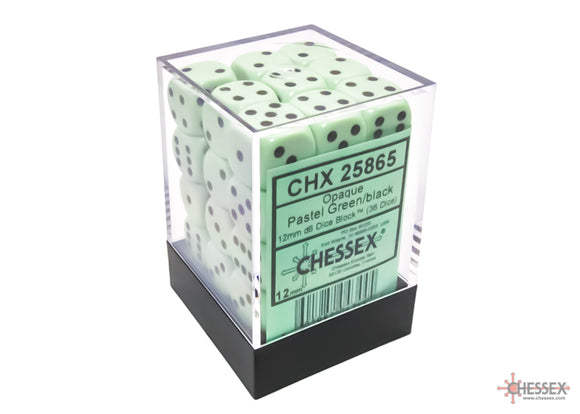 Chessex Opaque Pastel Green/Black 12mm 36d6 Dice Block (25865)