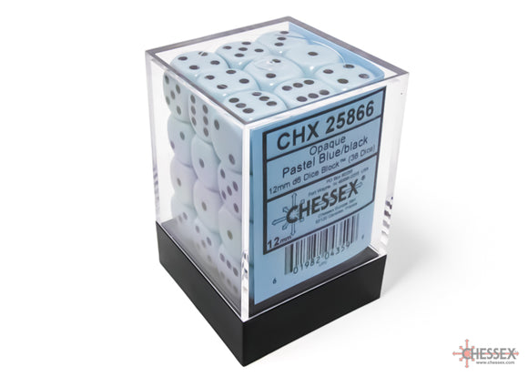 Chessex Opaque Pastel Blue/Black 12mm 36d6 Dice Block (25866)