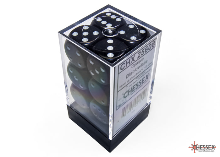 Chessex 16mm Opaque Black/White 12ct D6 Set (25608) Dice Chessex
