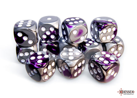 Chessex 16mm Gemini Purple Steel/White 12ct D6 Set (26632) Dice Chessex   
