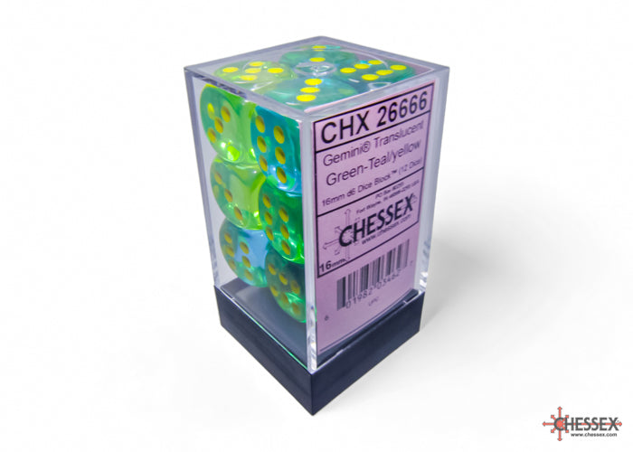 Gemini Translucent Green-Teal/Yellow 16mm d6 Dice Block (26666) Dice Chessex   