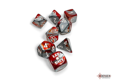 Chessex Lab Dice Gemini Red-Steel/White Polyhedral 7-Dice Set (with bonus die) Dice Chessex   